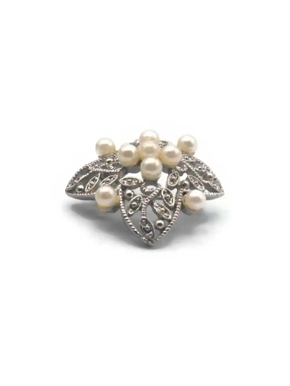Vintage Silver Tone and Faux Pearls Brooch.